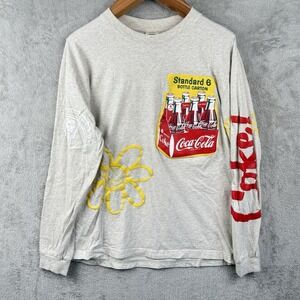 Coca-Cola Pacsun‎ Graphic T-Shirt Mens M Gray Cotton L/S Coke Logo Double Sided